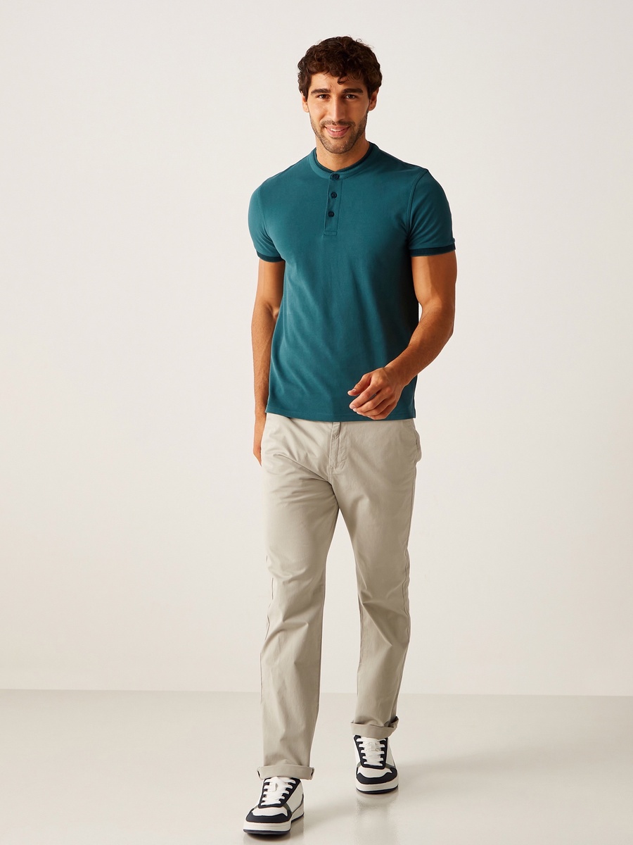 Full Length Plain Chino Pants with Pocket Detail and Belt Loops