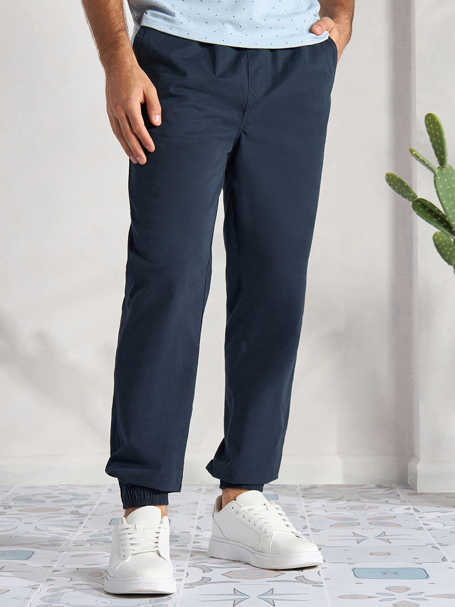 Plain Jog Pants with Pocket Detail and Drawstring Closure