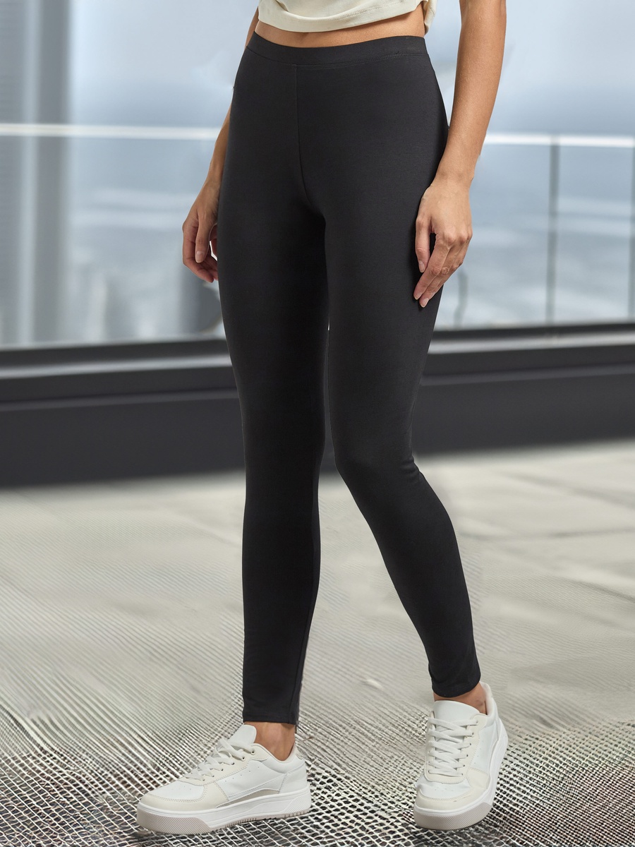 Skinny Fit Solid Anti-Pilling Leggings with Elasticated Waistband