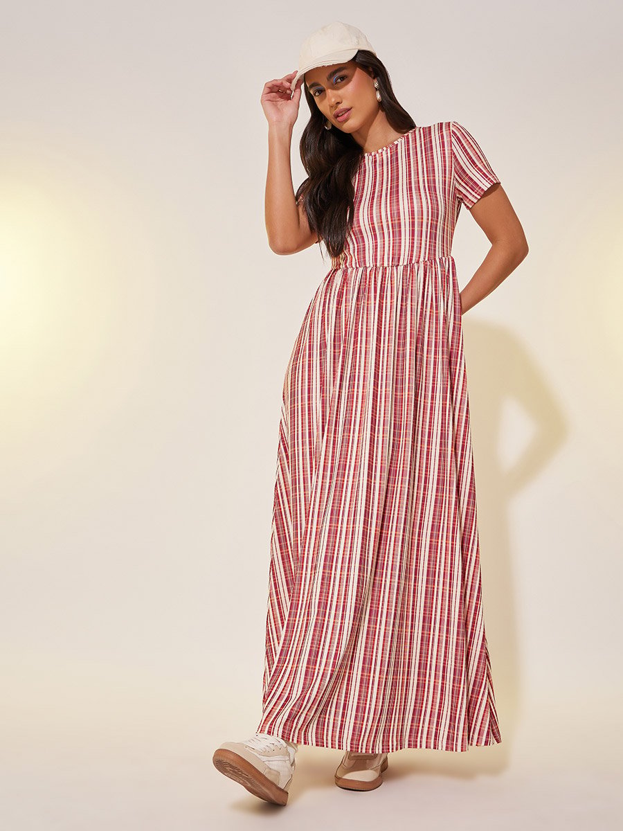 All-Over Print Short Sleeve A-Line Maxi Dress
