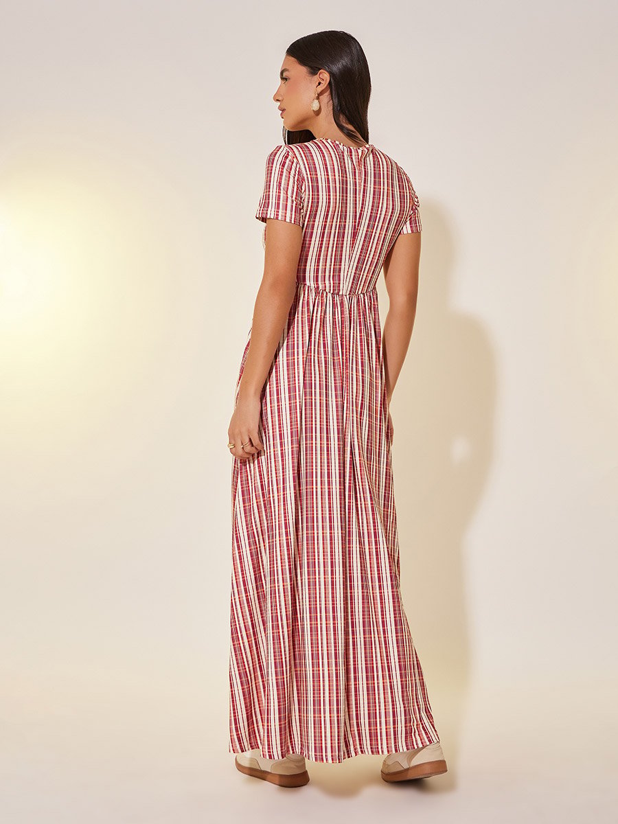 All-Over Print Short Sleeve A-Line Maxi Dress