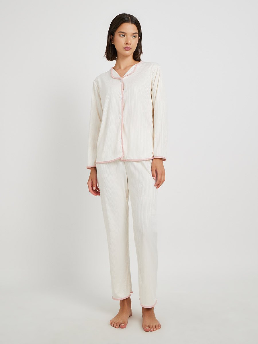 Solid Long Sleeve Shirt and Pyjama Set