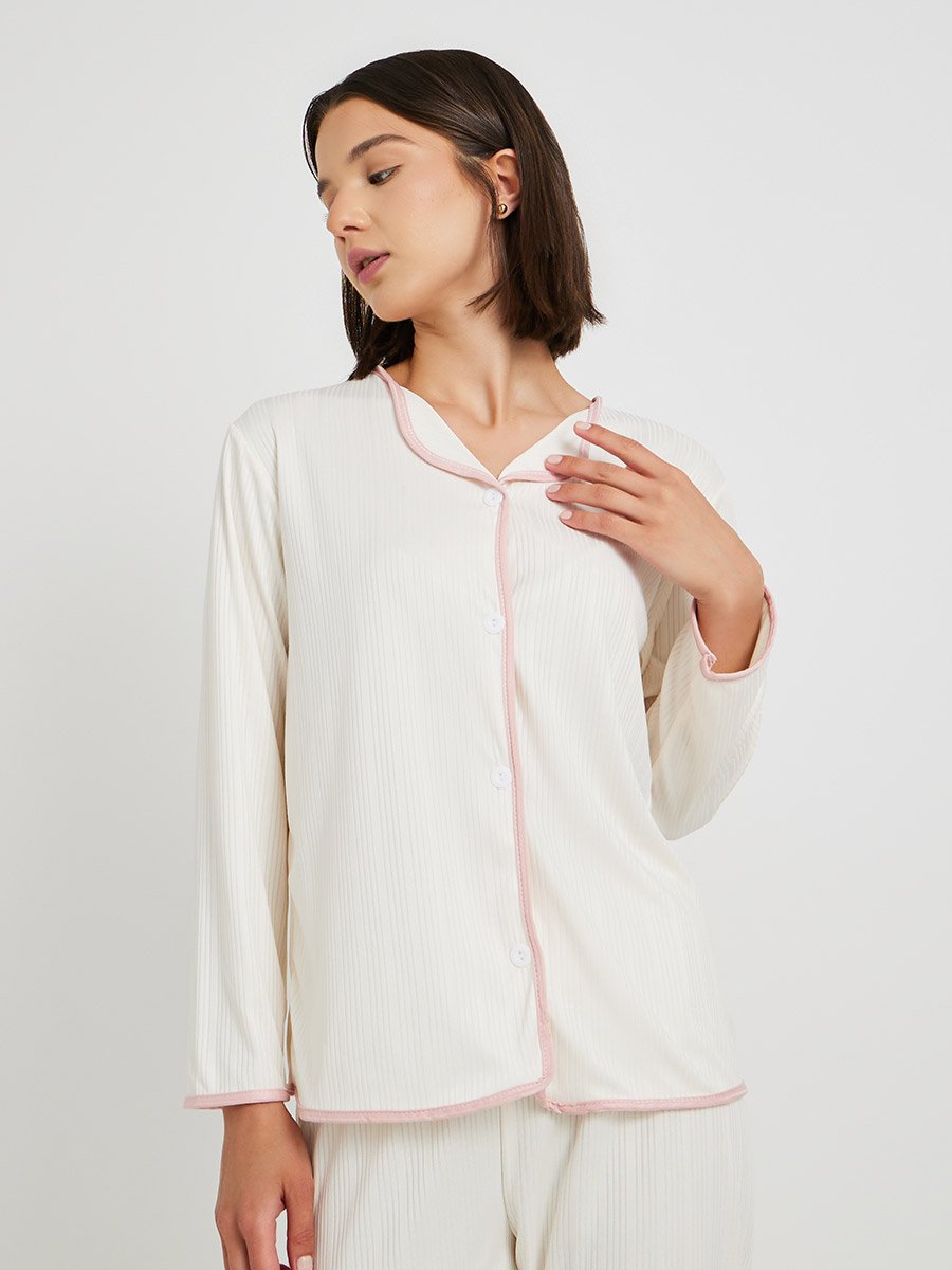 Solid Long Sleeve Shirt and Pyjama Set