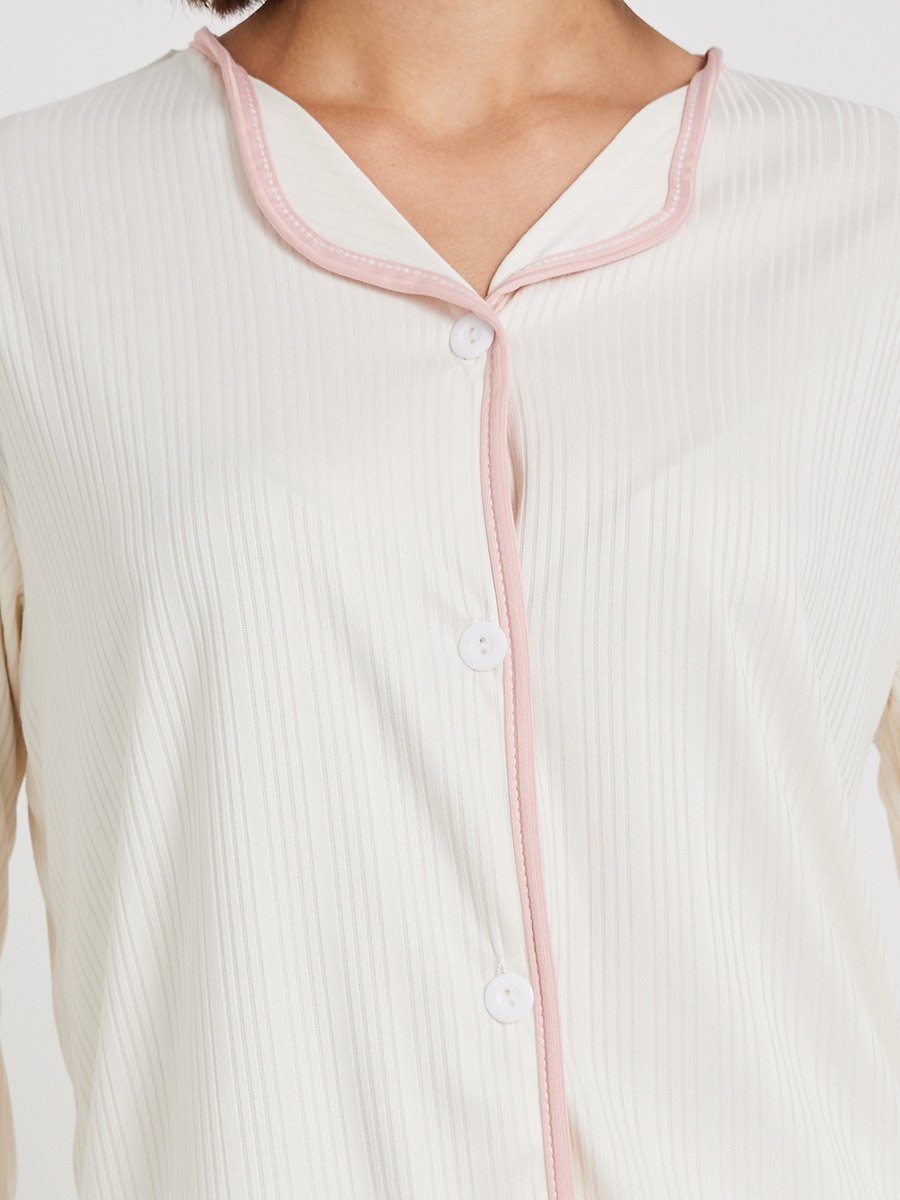 Solid Long Sleeve Shirt and Pyjama Set