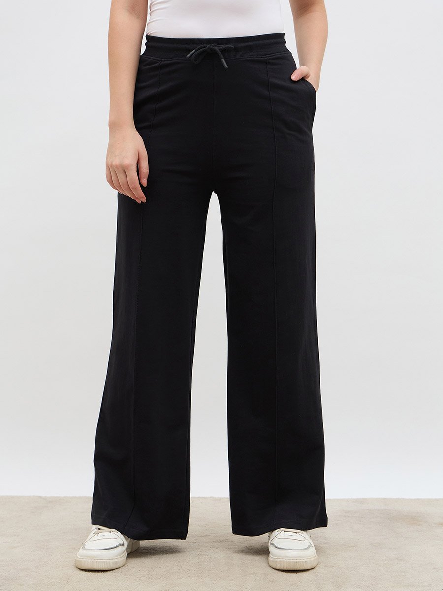 Solid Pintuck Detail Straight Fit Joggers with Elastic Waist