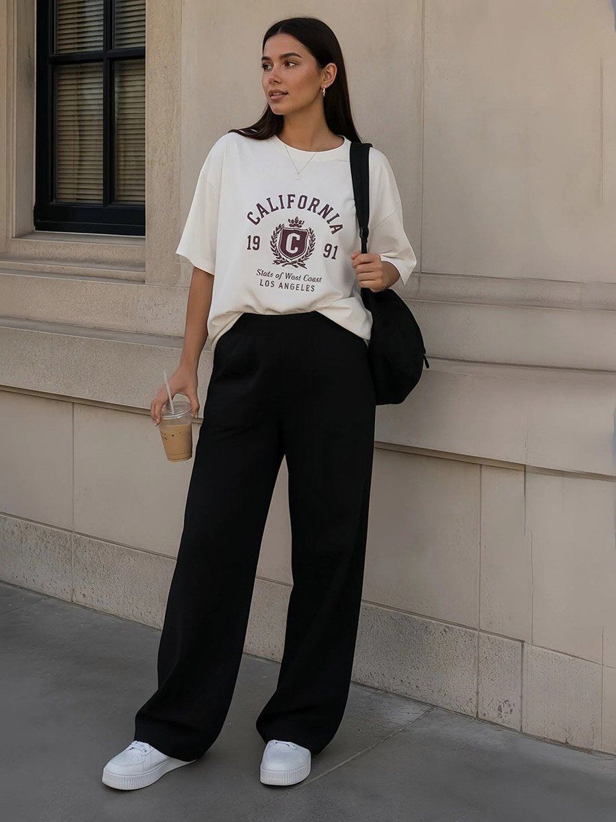 Solid Pintuck Detail Straight Fit Joggers with Elastic Waist