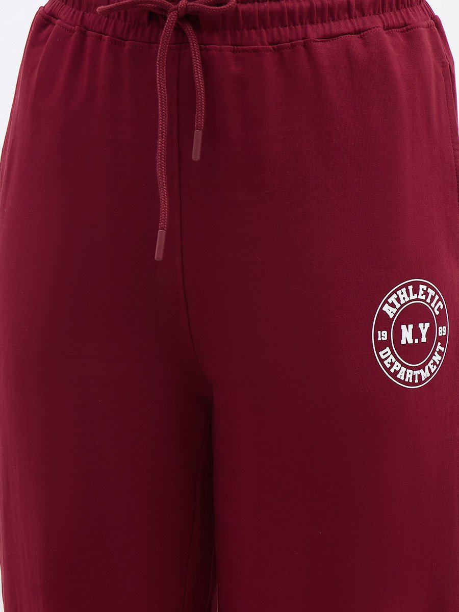 Burgundy Tapered Joggers with Graphic Print