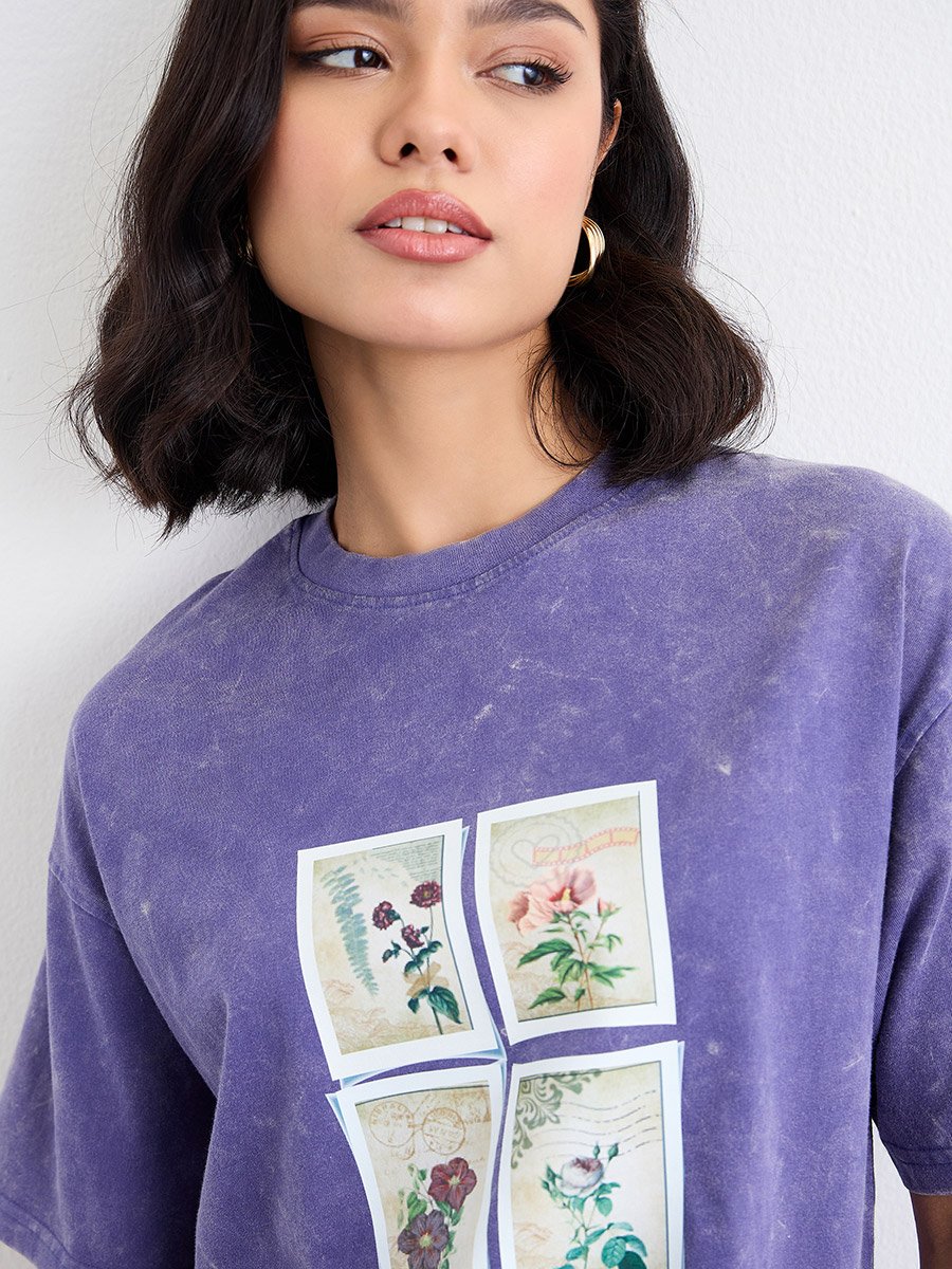 Purple Acid Washed Oversized 100% Cotton T-Shirt