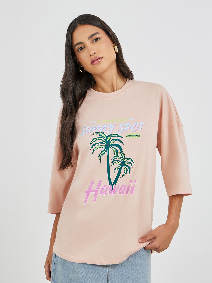 Graphic Print Exaggerated Shoulder Oversized T-Shirt