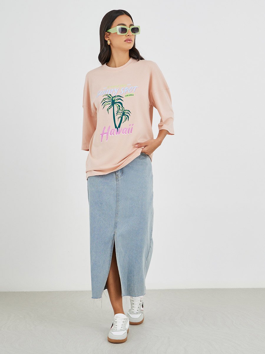 Graphic Print Exaggerated Shoulder Oversized T-Shirt