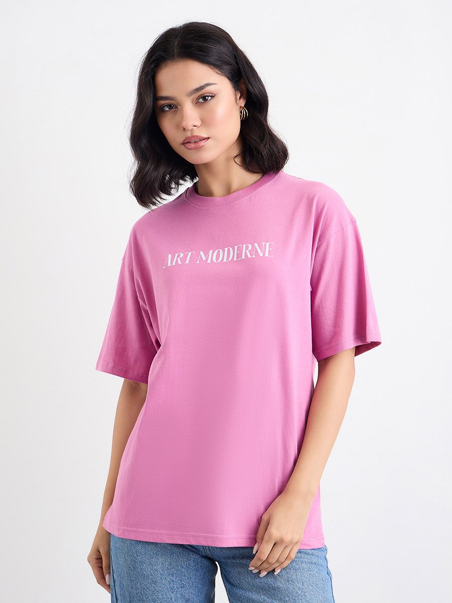 Pink Graphic Print Oversized 100% Cotton T-Shirt