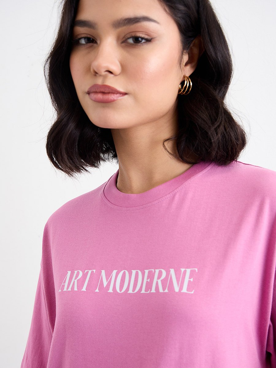 Pink Graphic Print Oversized 100% Cotton T-Shirt