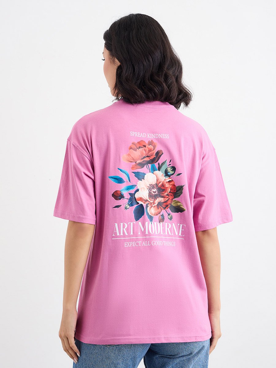 Pink Graphic Print Oversized 100% Cotton T-Shirt