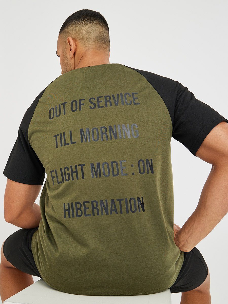 Slogan Back Print Raglan Sleeves T-Shirt and Shorts Set