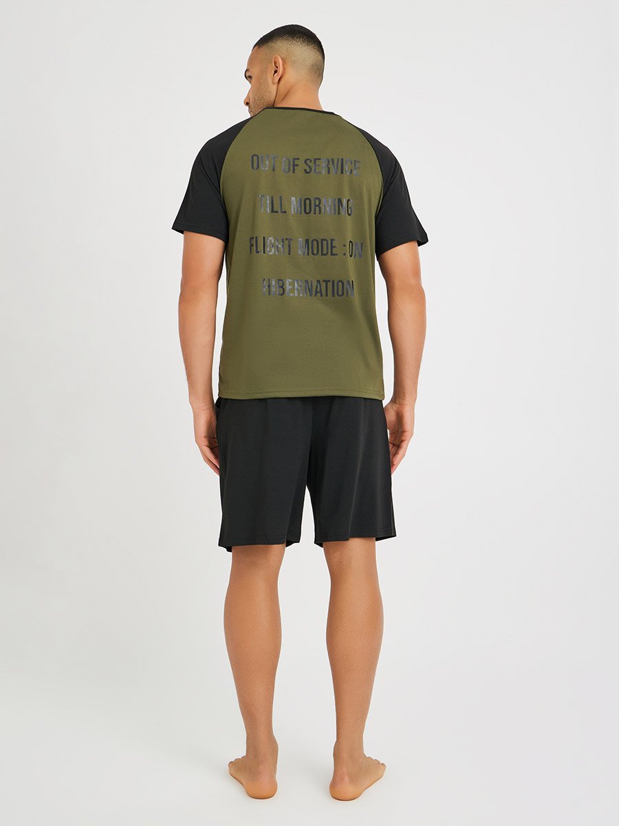 Slogan Back Print Raglan Sleeves T-Shirt and Shorts Set