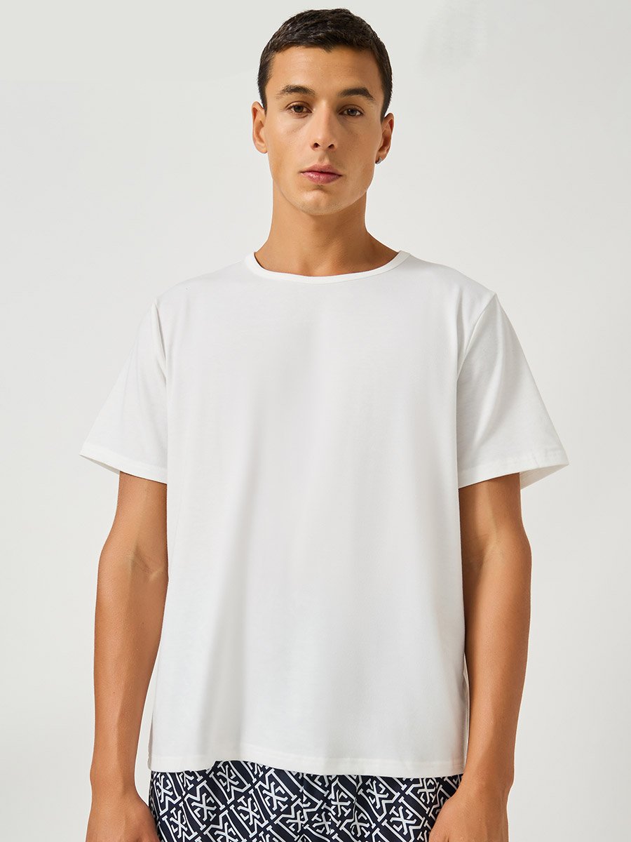 Solid Short Sleeve T-Shirt and All-Over Printed Pyjama Set