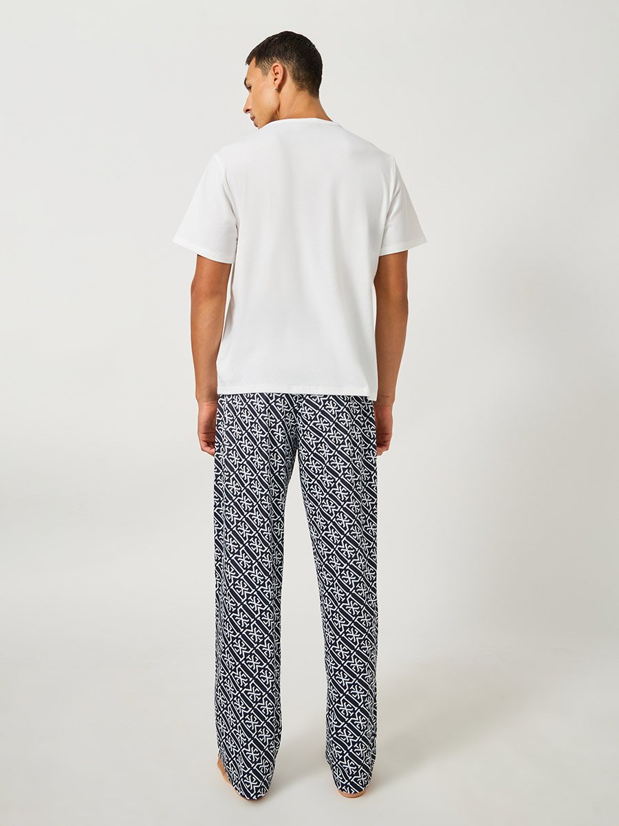 Solid Short Sleeve T-Shirt and All-Over Printed Pyjama Set