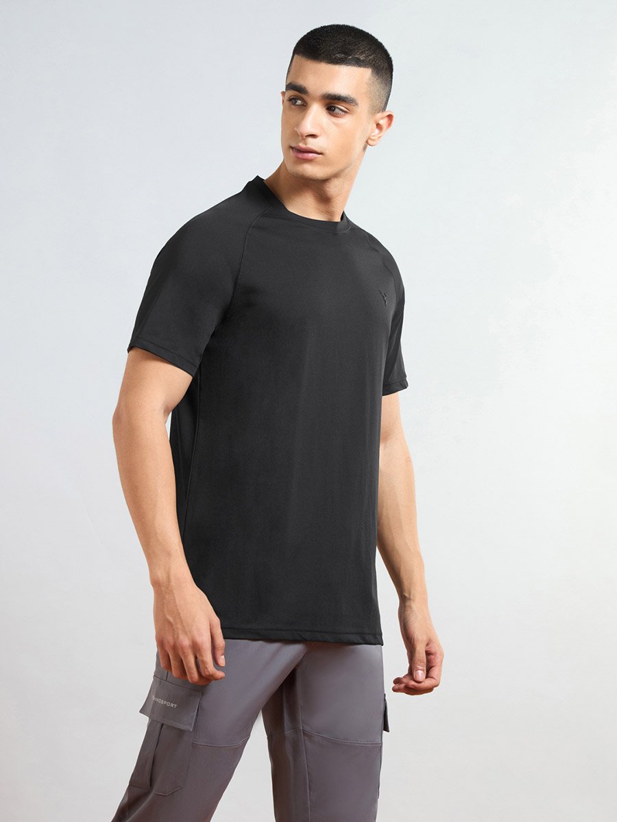 Solid Raglan Sleeves Round Neck T-Shirt