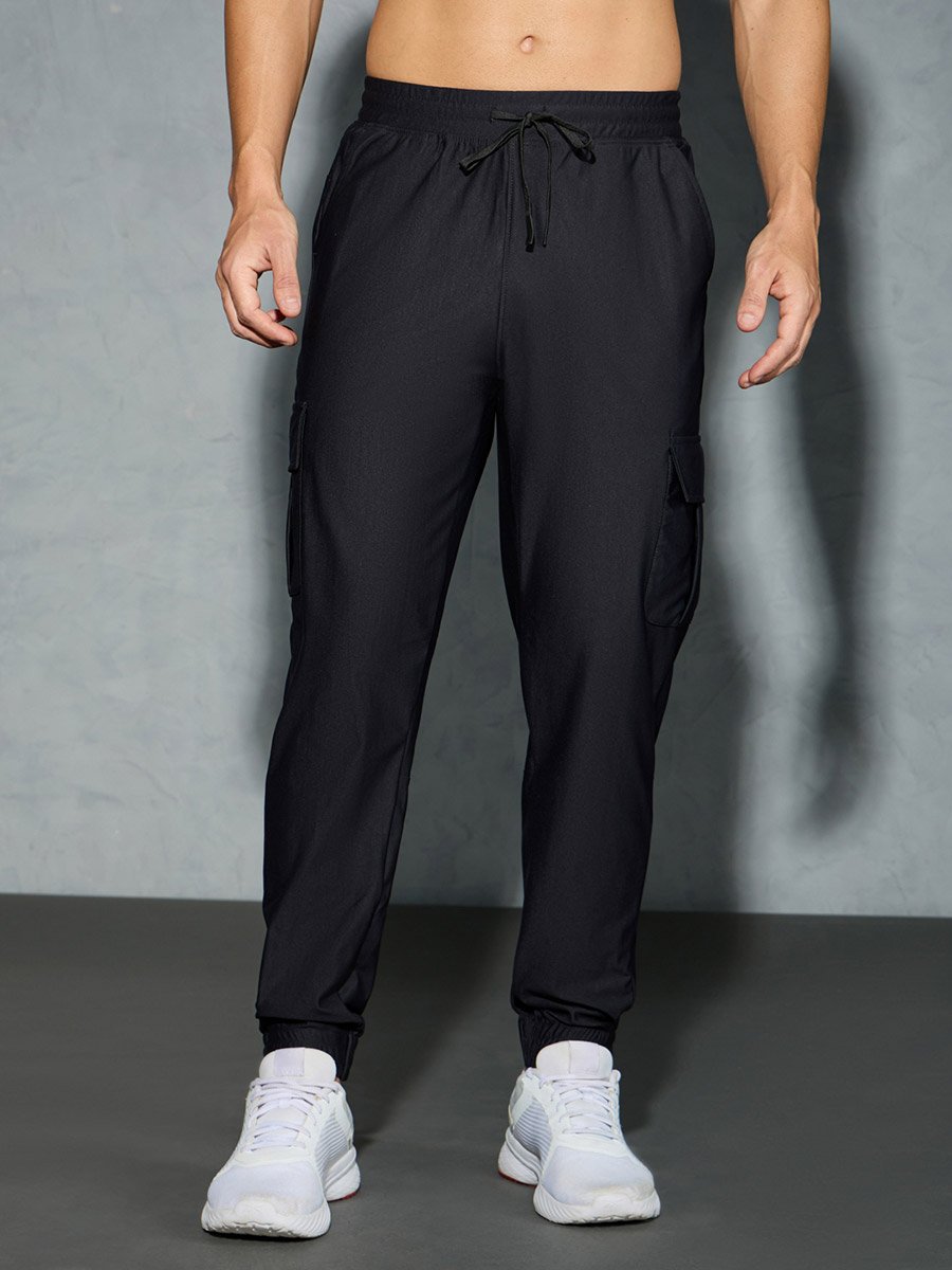 Solid Regular Fit Cargo Joggers with Drawstring