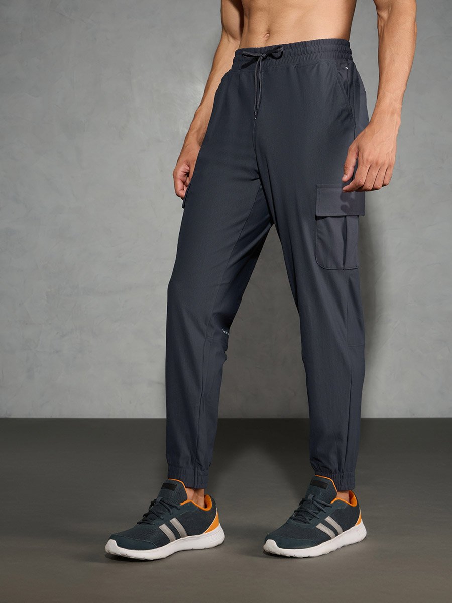 Solid Regular Fit Cargo Joggers with Drawstring