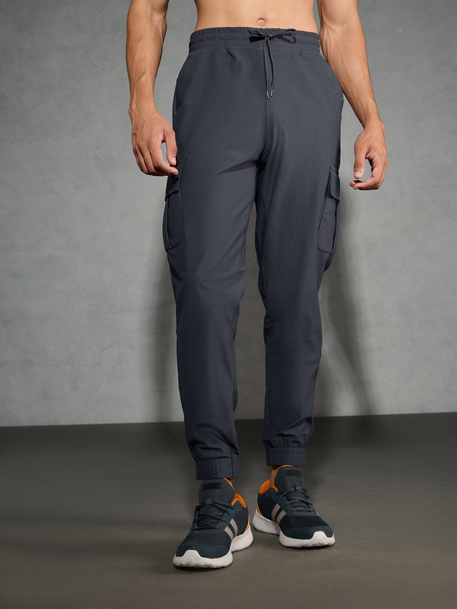 Solid Regular Fit Cargo Joggers with Drawstring