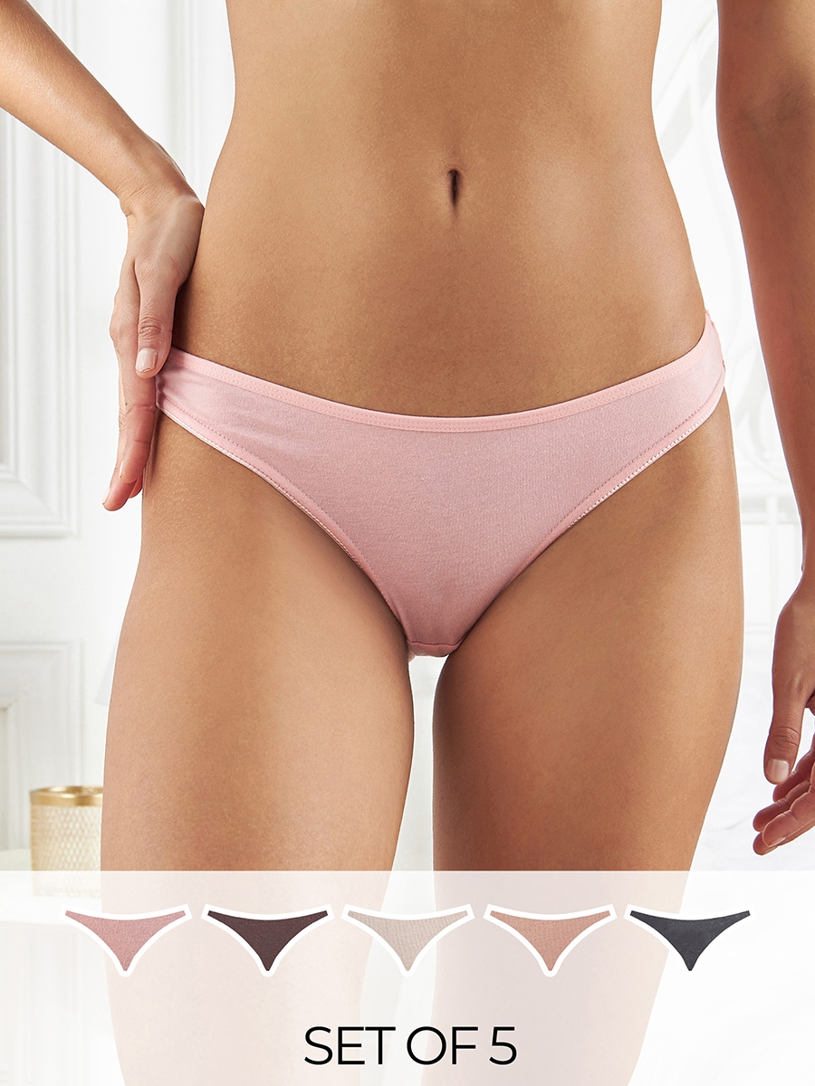 Pack of 5 - Plain Bikini with Elasticised Waistband