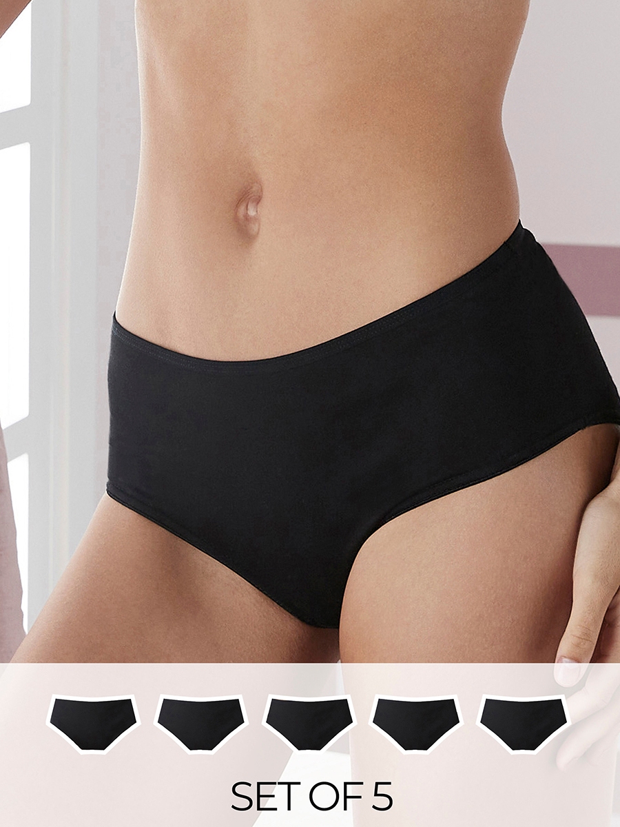 Pack of 5 - Plain High-Rise Boyshorts with Elasticated Waistband