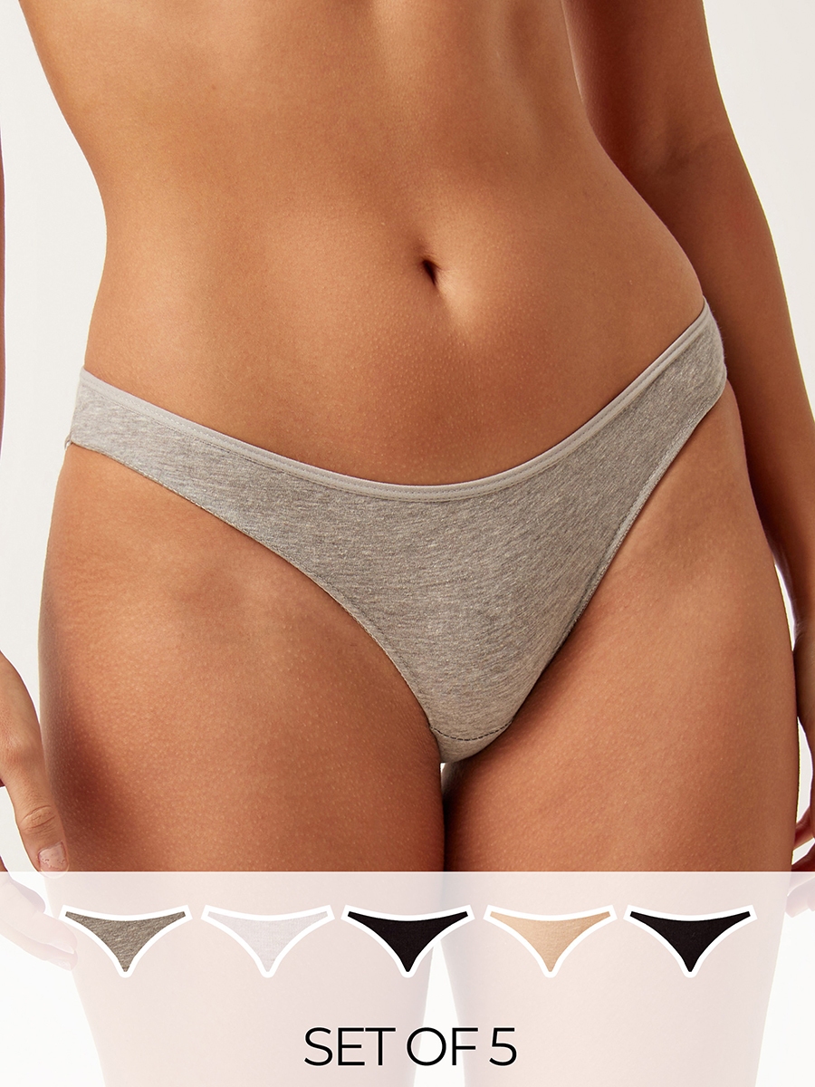 Pack of 5 - Plain Bikini Briefs with Elasticated Waistband