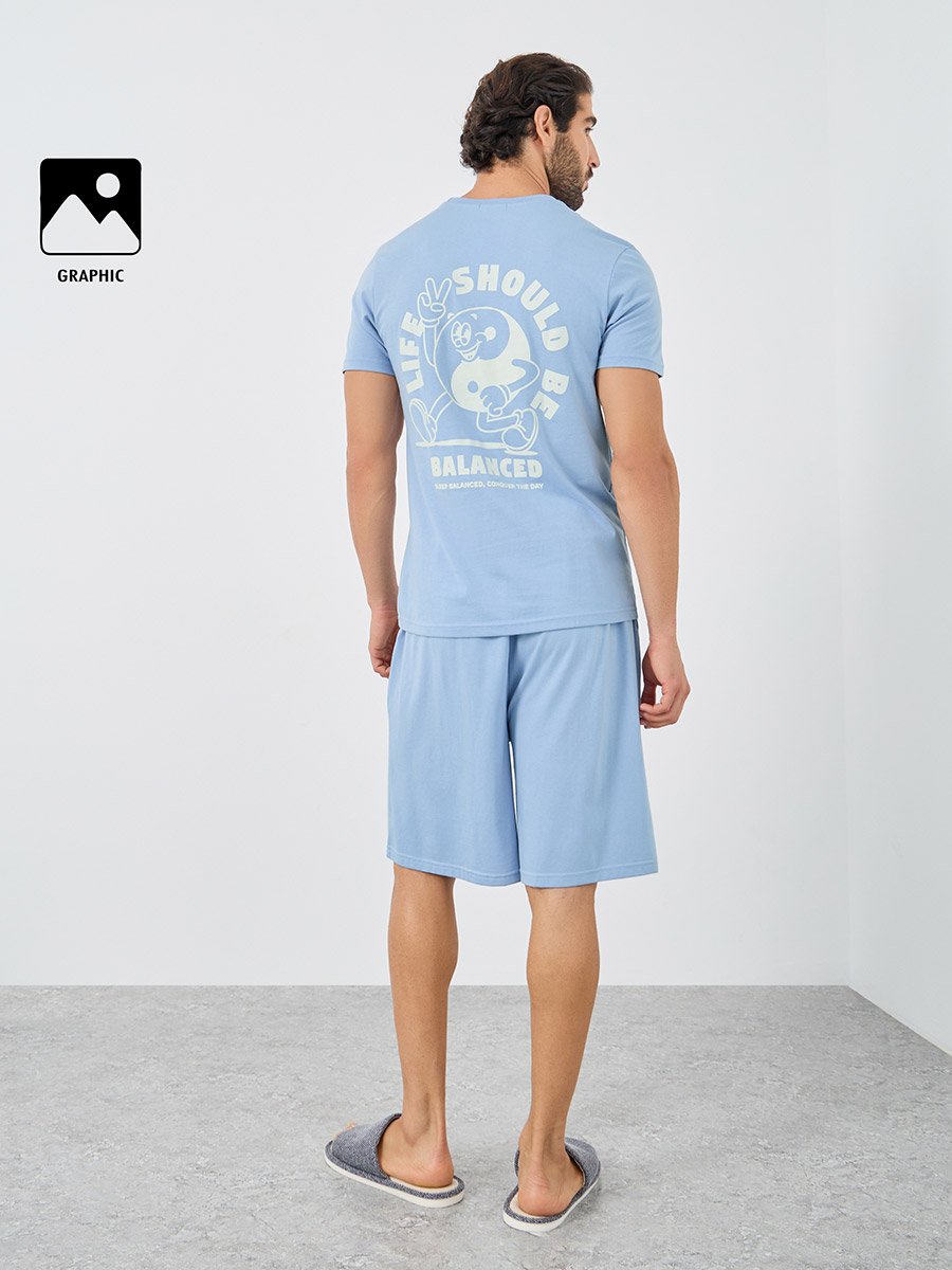 Graphic Print T-Shirt and Shorts Pyjama Set