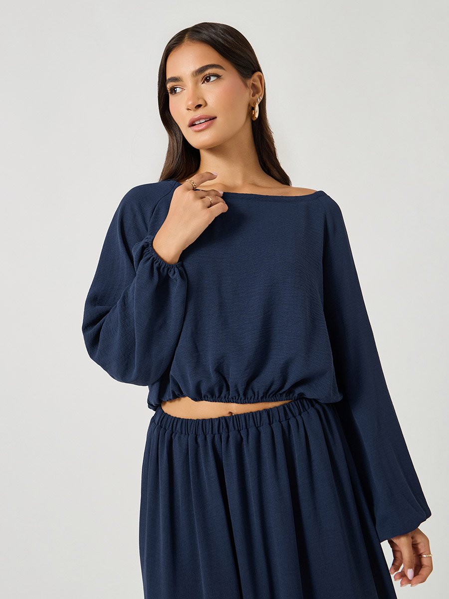 Solid Round Neck Crop Top and Maxi Skirt Co-Ords