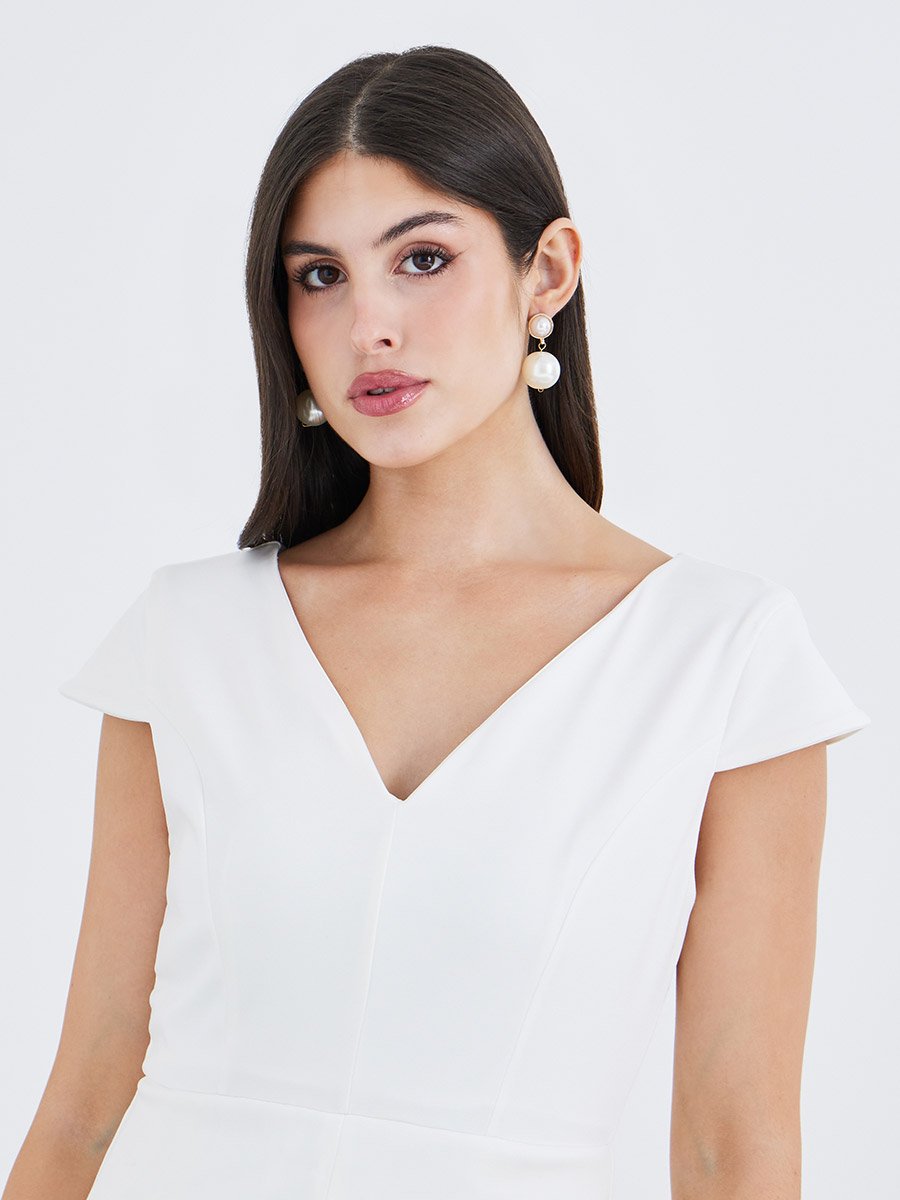 Solid Pleated Short Sleeves A-Line Midi Dress