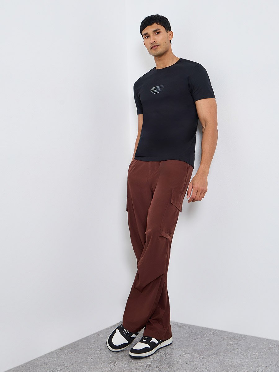 Men Black Graphic Print Crew Neck T-Shirt