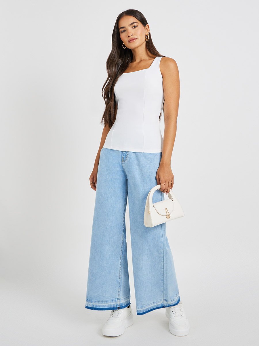 Solid Square Neck Sleeveless Top