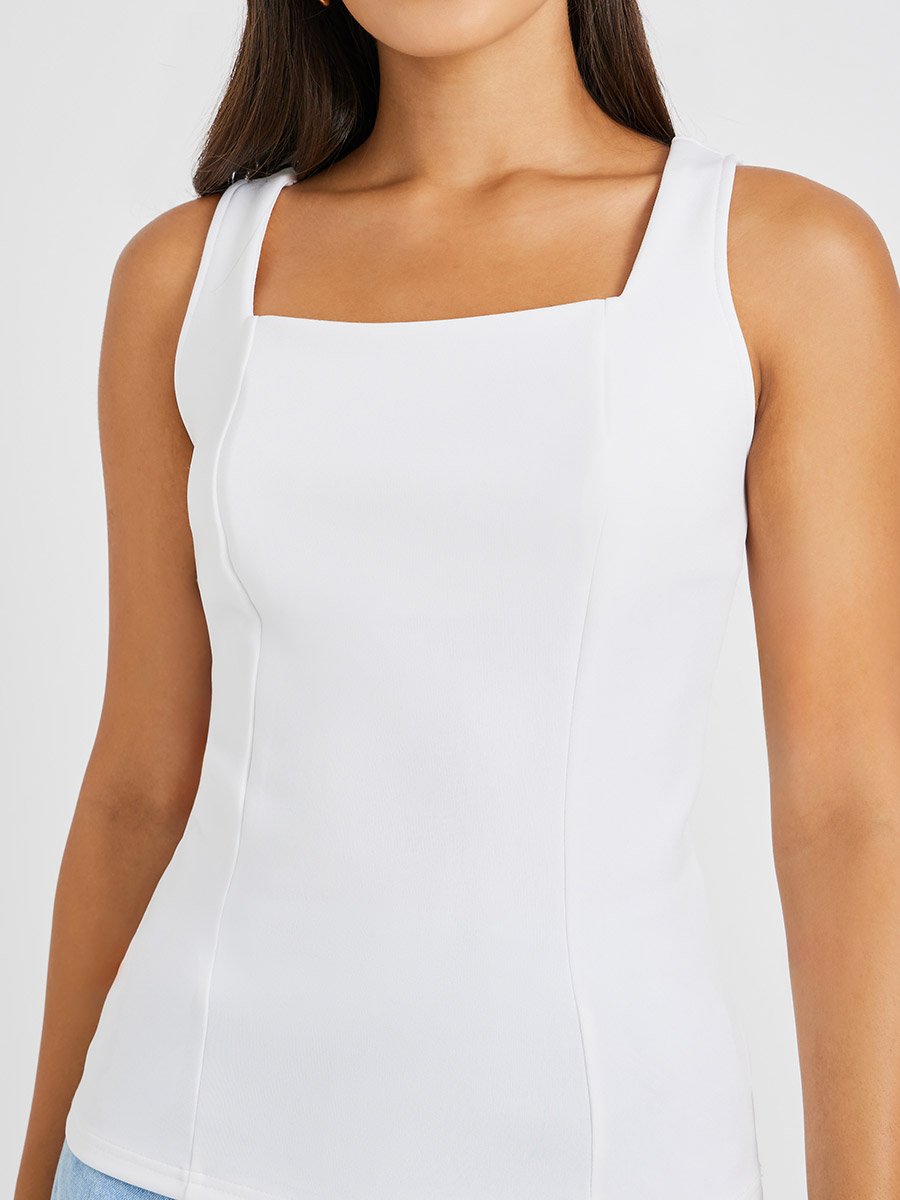 Solid Square Neck Sleeveless Top