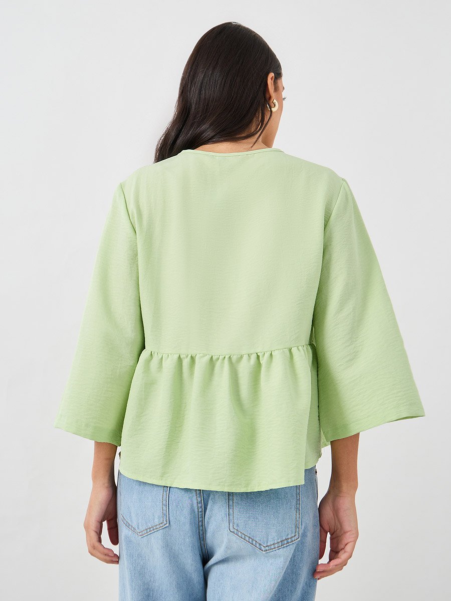 Embellished Lace Detail V-Neck Peplum Blouse