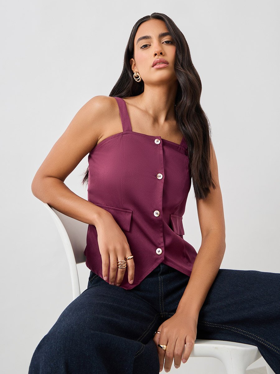 Strappy Buttoned Asymmetric Hem Waistcoat