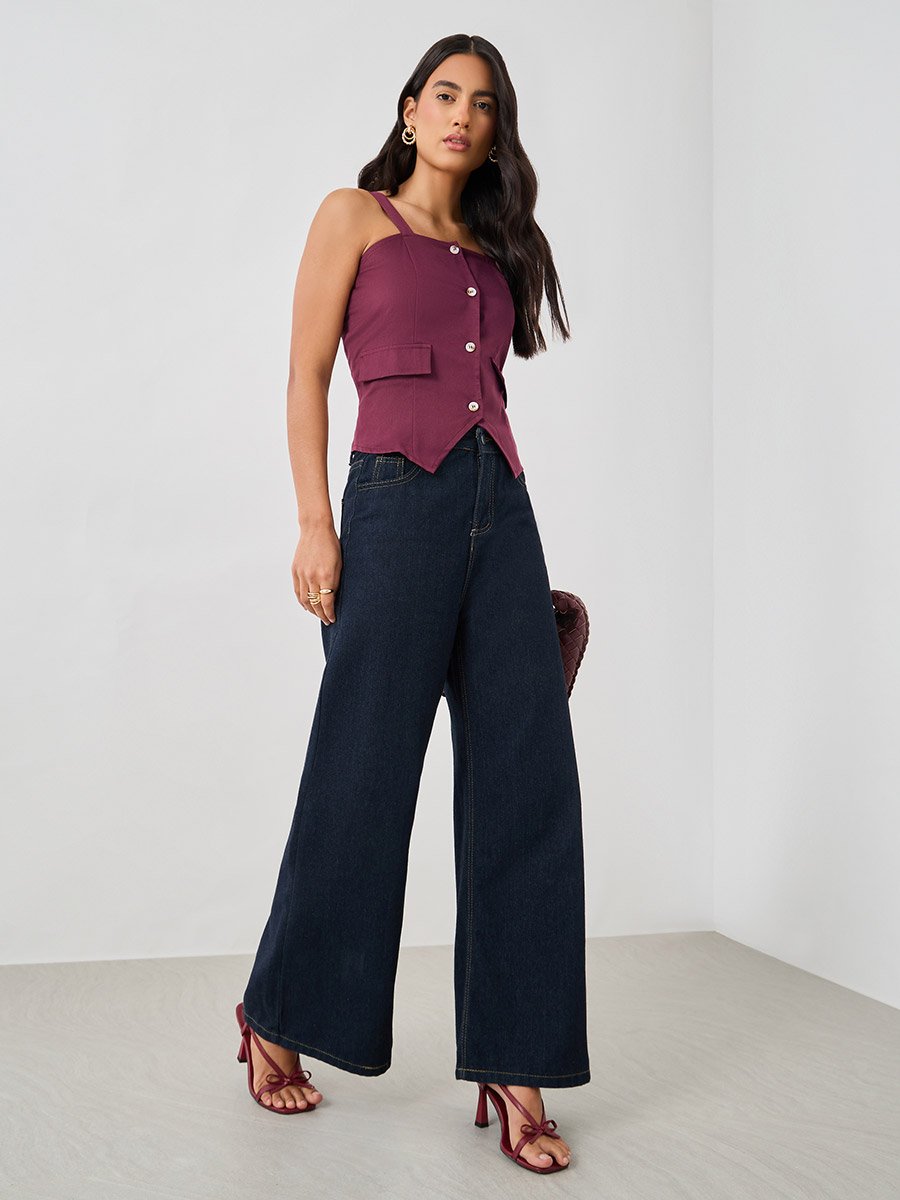 Strappy Buttoned Asymmetric Hem Waistcoat
