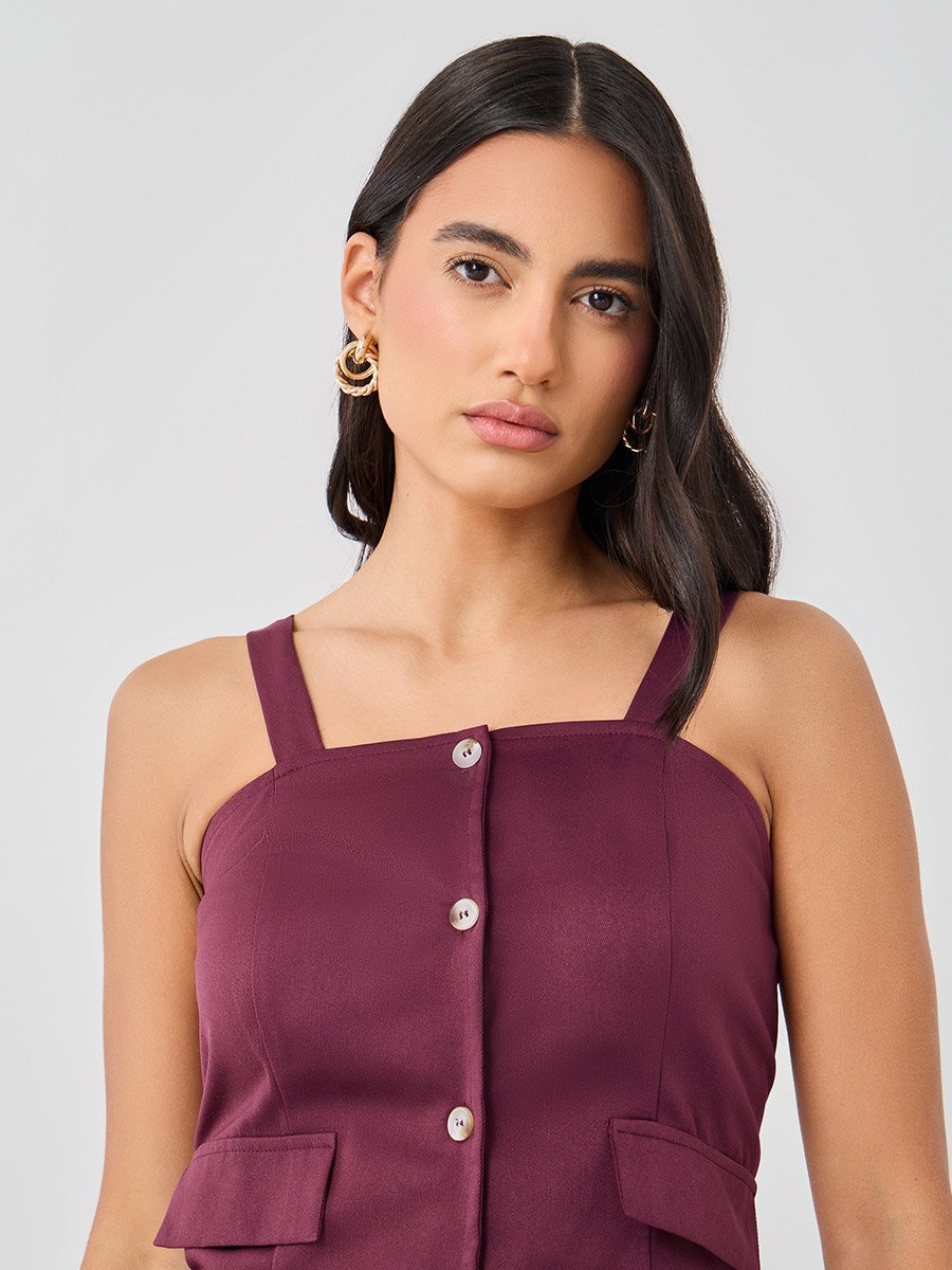 Strappy Buttoned Asymmetric Hem Waistcoat