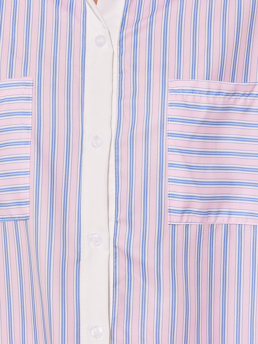 Striped Contrast Placket Oversized Shirt For Women at UAE | Styli