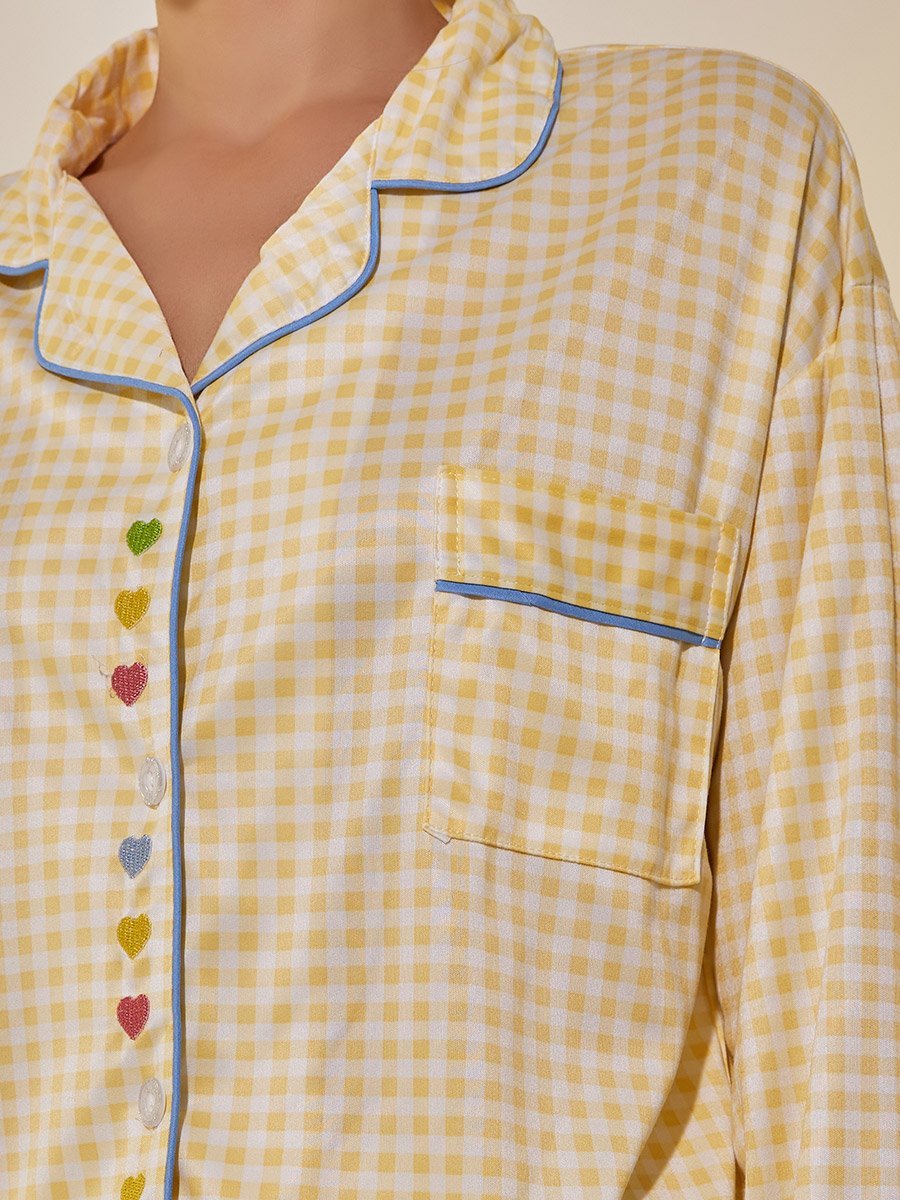 Checked Long Sleeve Shirt and Pyjama Set