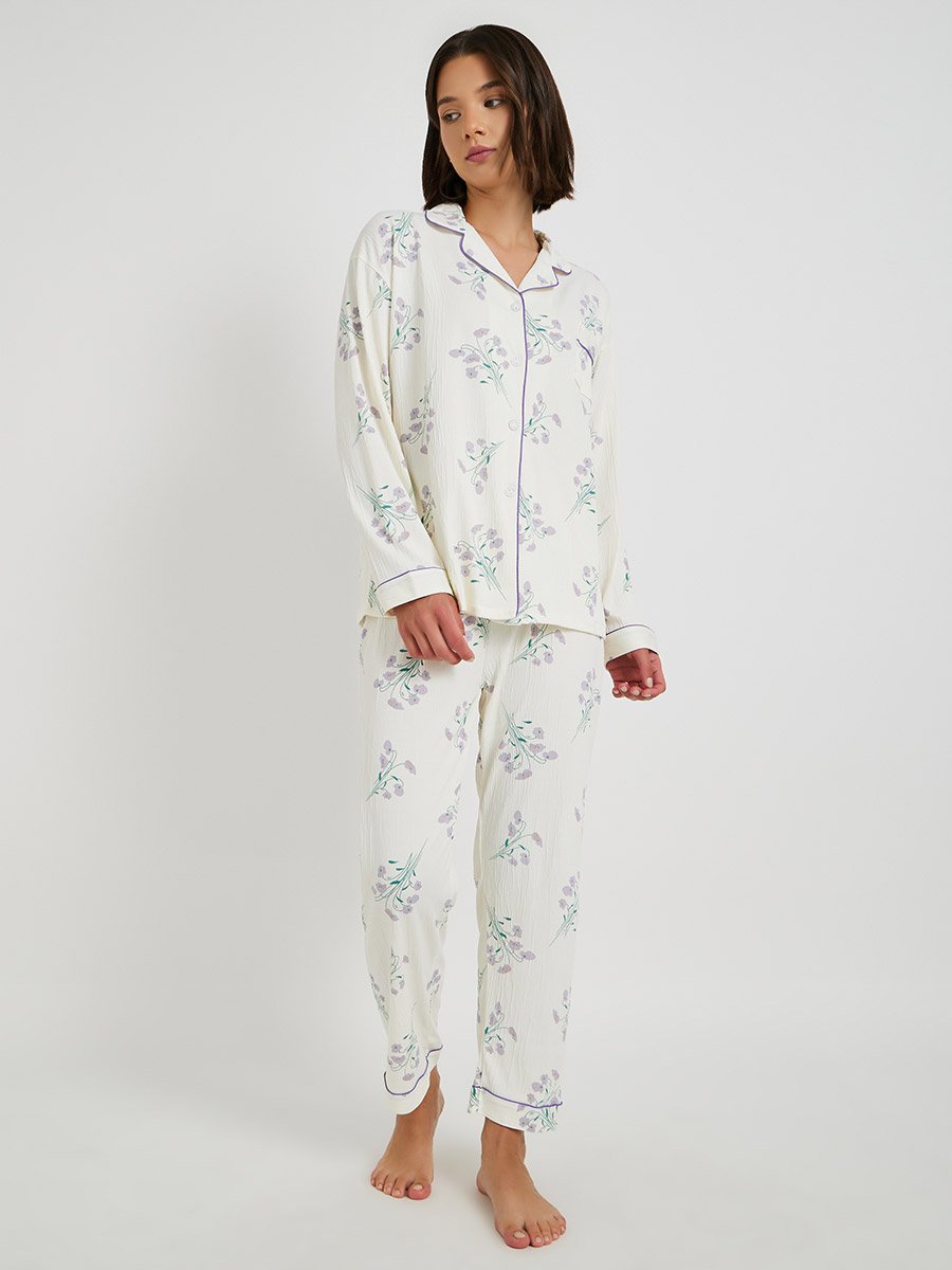 Floral Print Long Sleeve Shirt and Pyjama Set