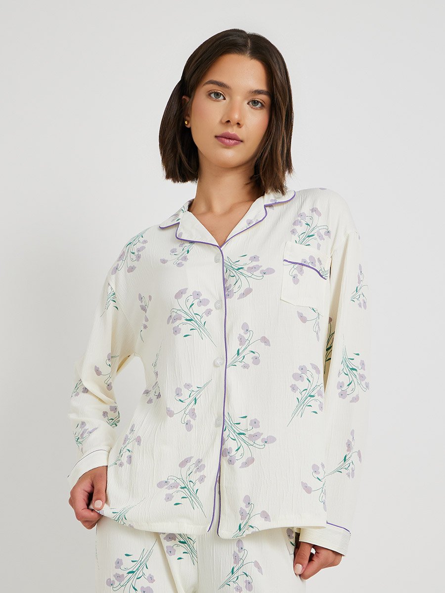 Floral Print Long Sleeve Shirt and Pyjama Set
