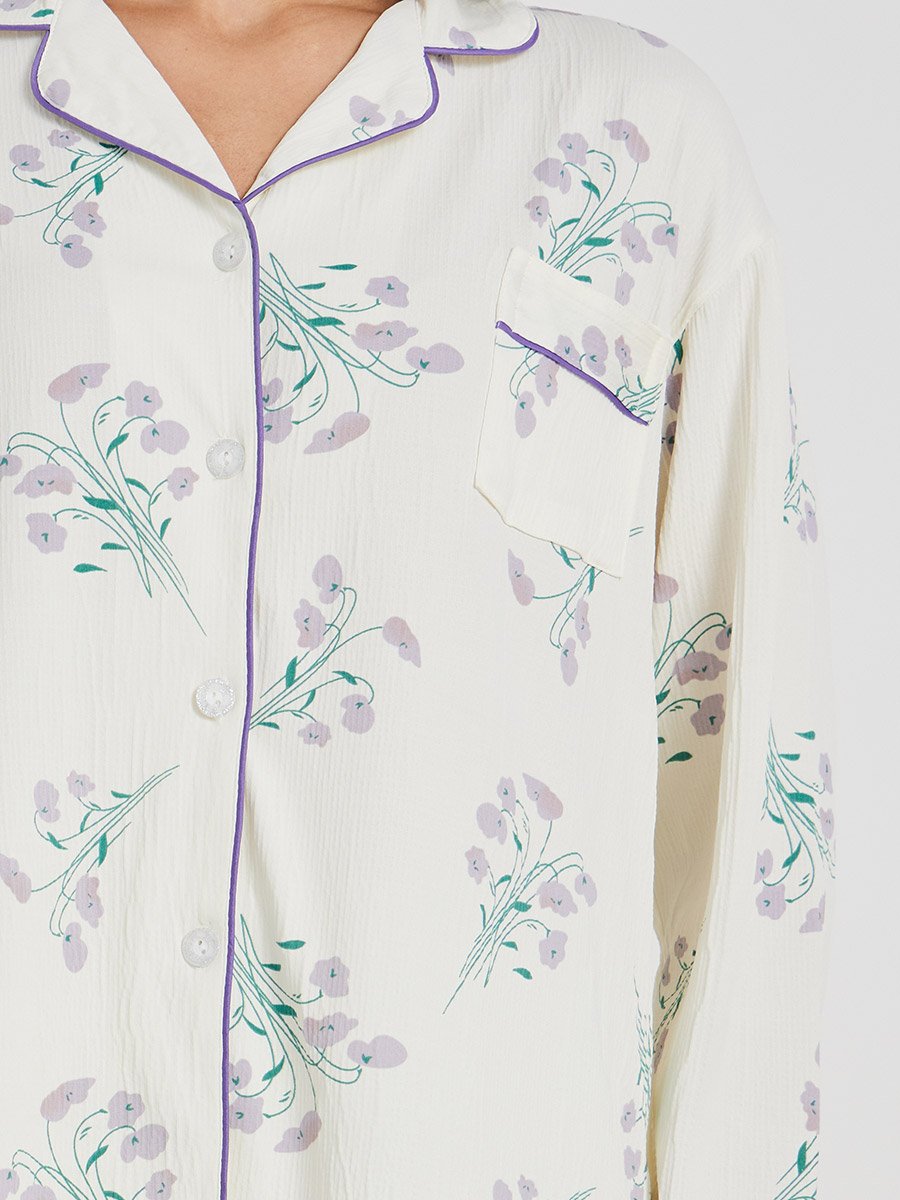 Floral Print Long Sleeve Shirt and Pyjama Set