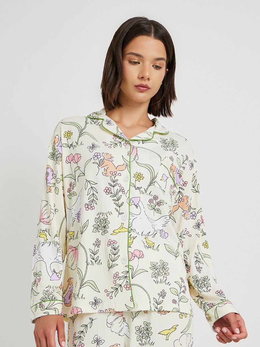 Floral Print Long Sleeve Shirt and Pyjama Set