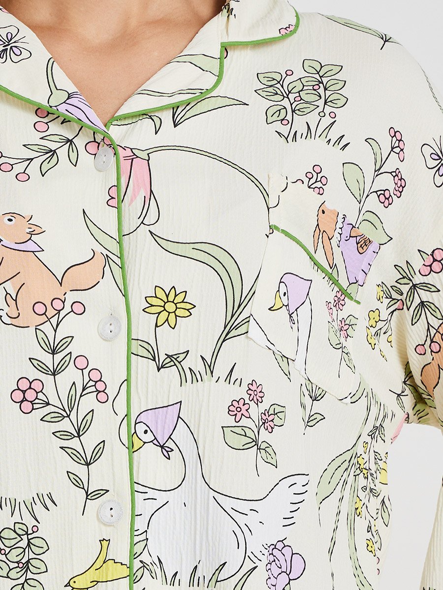 Floral Print Long Sleeve Shirt and Pyjama Set