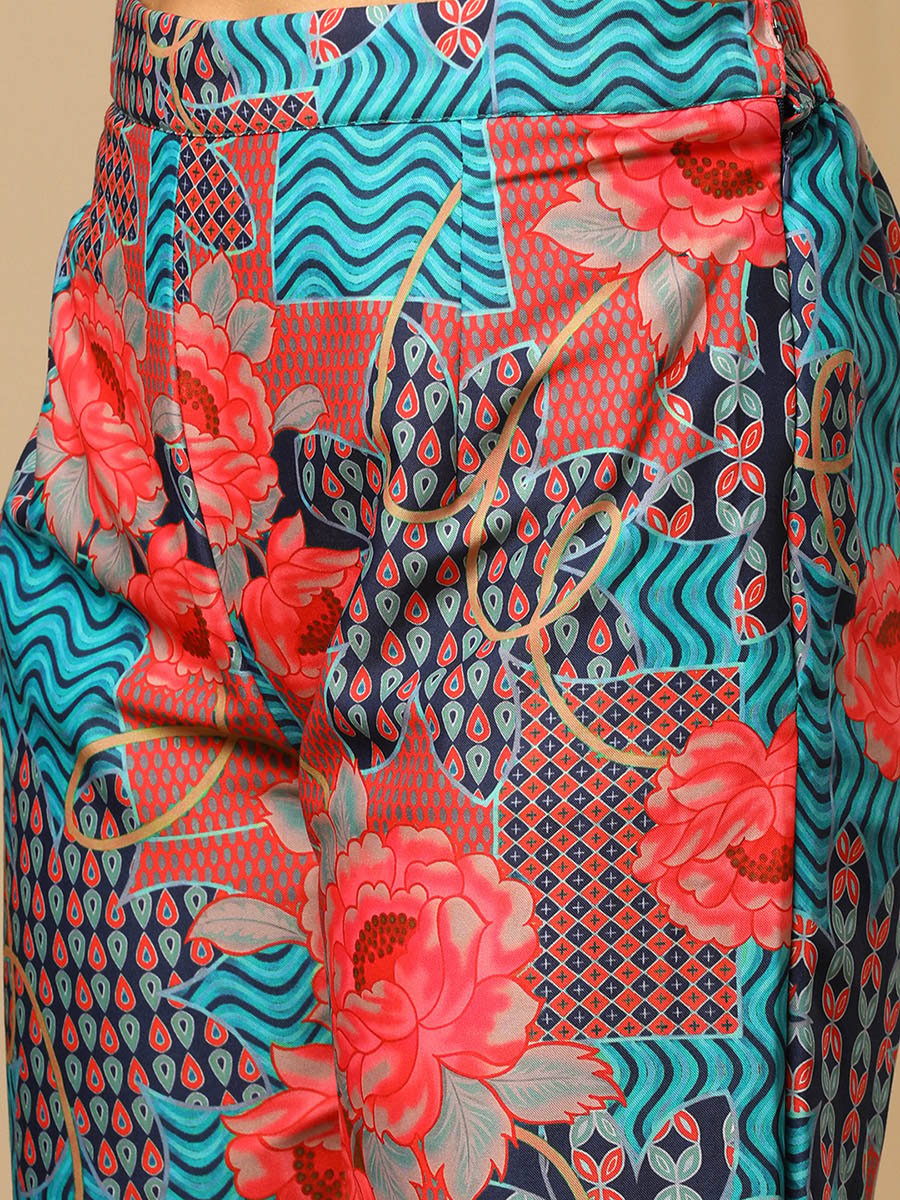 Floral Printed Collared Kaftan and Pants Co-Ords