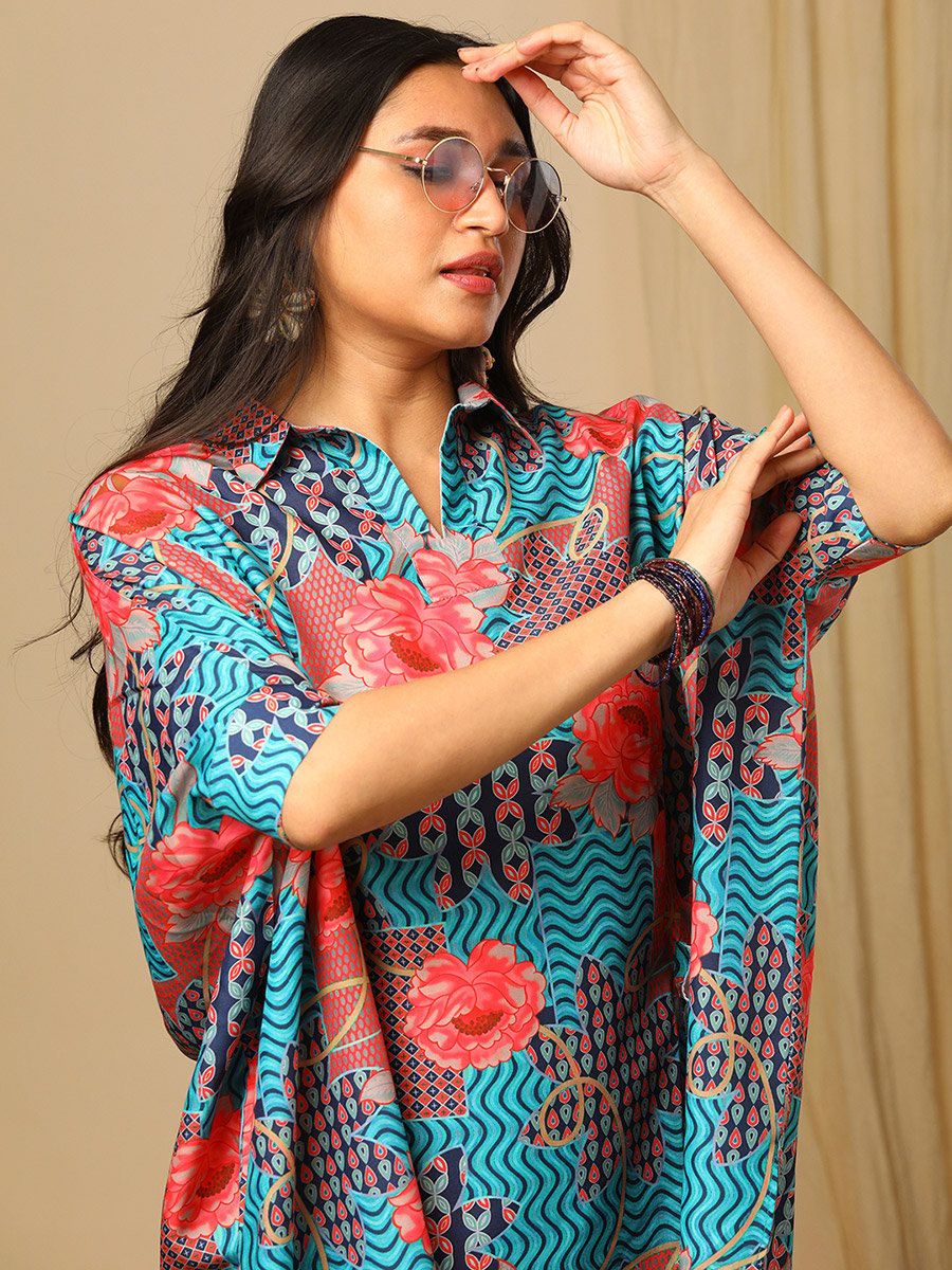 Floral Printed Collared Kaftan and Pants Co-Ords