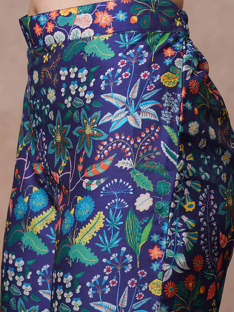 Floral Printed Gathered Design Tunic and Straight Pants