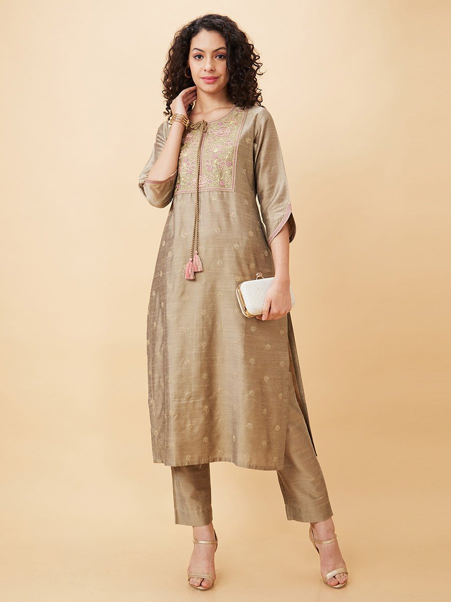 Embroidered Straight Kurta with Trouser Set