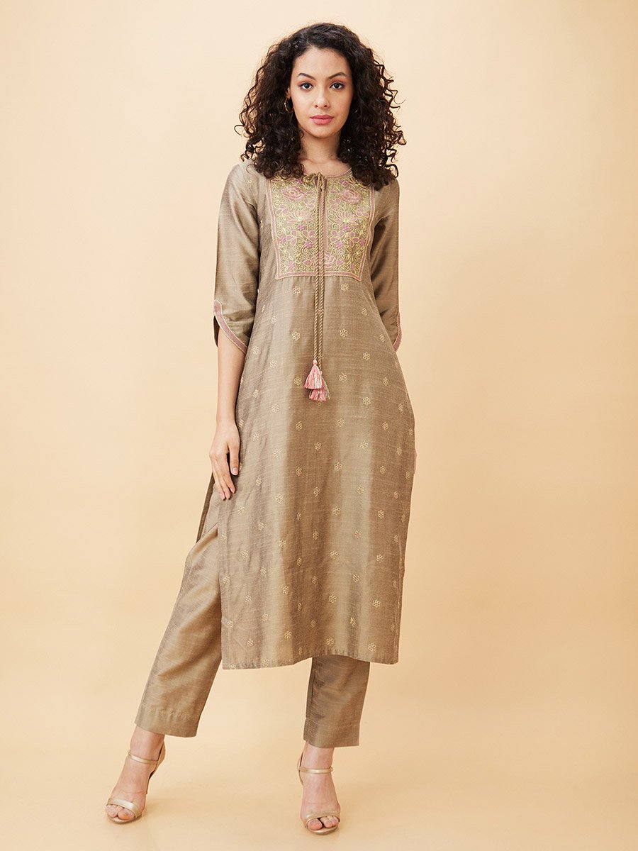 Embroidered Straight Kurta with Trouser Set